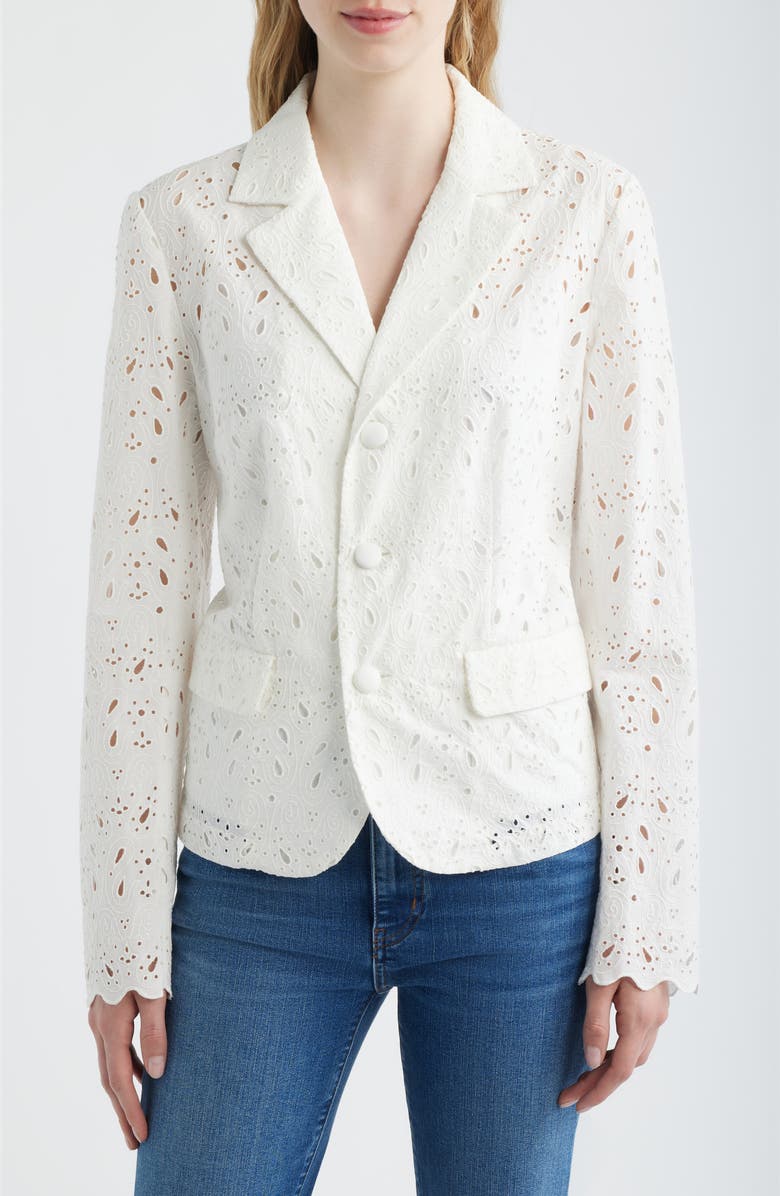 FRAME The Paisley Cotton Eyelet Blazer, Alternate, color, White