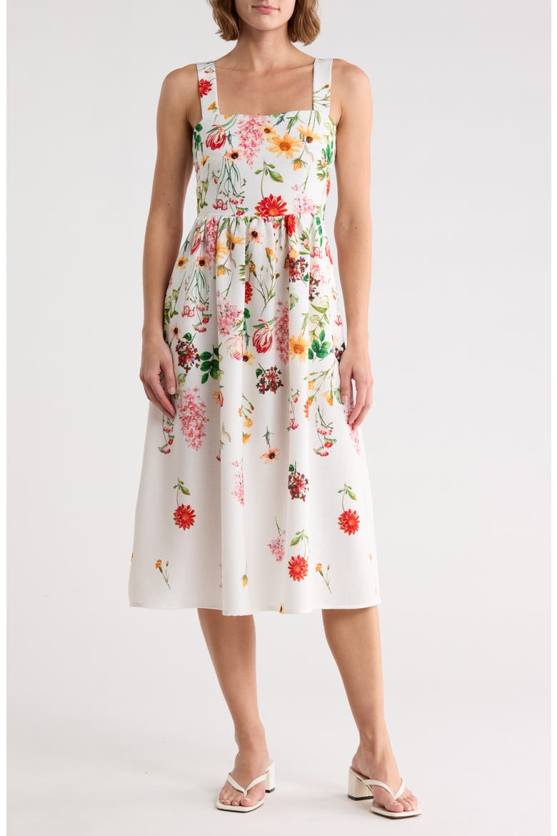 Floral Square Neck Midi Sundress, Main, color, IVORY MULT