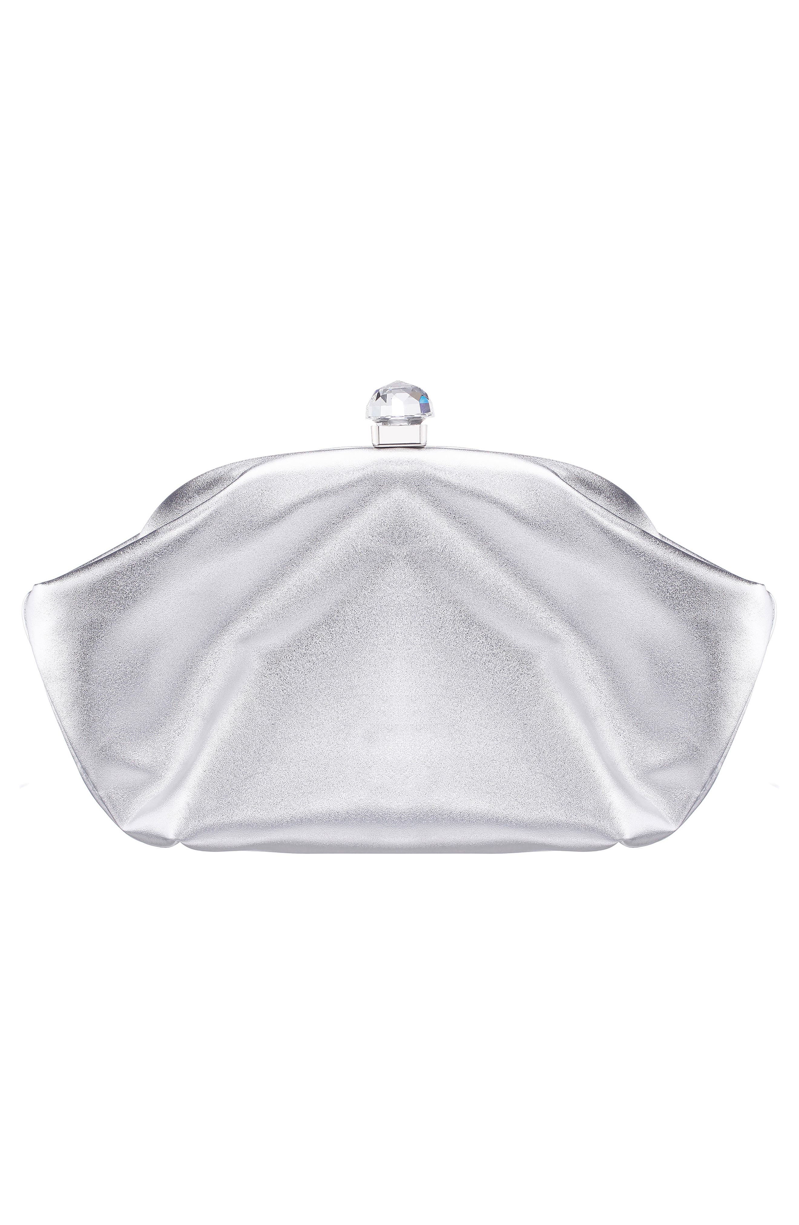 Nina Lyric Metallic Faux Leather Clutch, Alternate, color, Silver