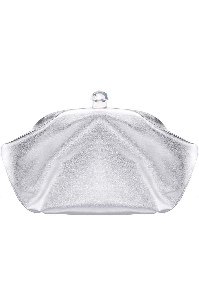 Nina Lyric Metallic Faux Leather Clutch, Alternate, color, Silver