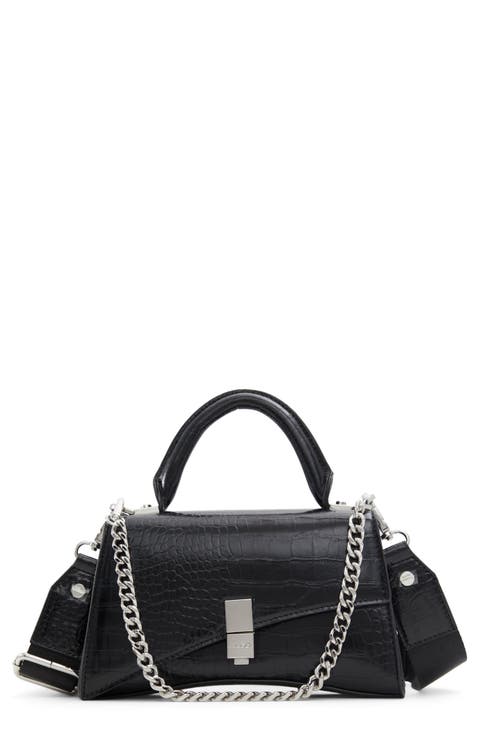 Croc Embossed Faux Leather Top Handle Bag