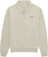 Fortela Yalepcoach Brushed Jersey Quarter Zip Collared Printed Sweatshirt
