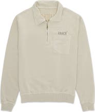 Fortela Yalepcoach Brushed Jersey Quarter Zip Collared Printed Sweatshirt