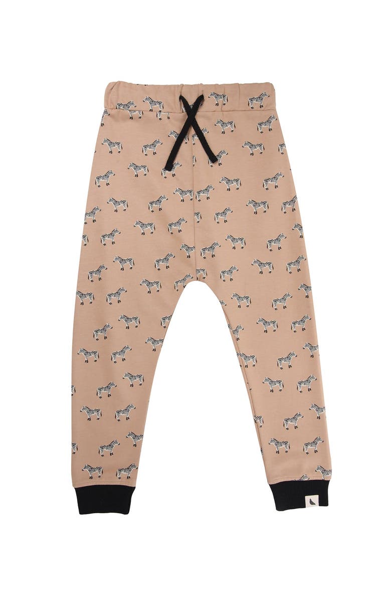 Turtledove London Kids Organic Cotton Zebra Print Joggers, Main, color, Beige