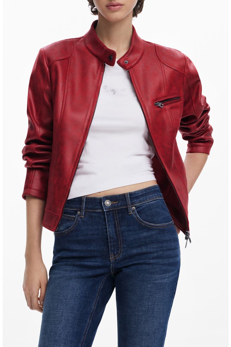Faux Leather Moto Jacket, Main, color, ORANGE RED