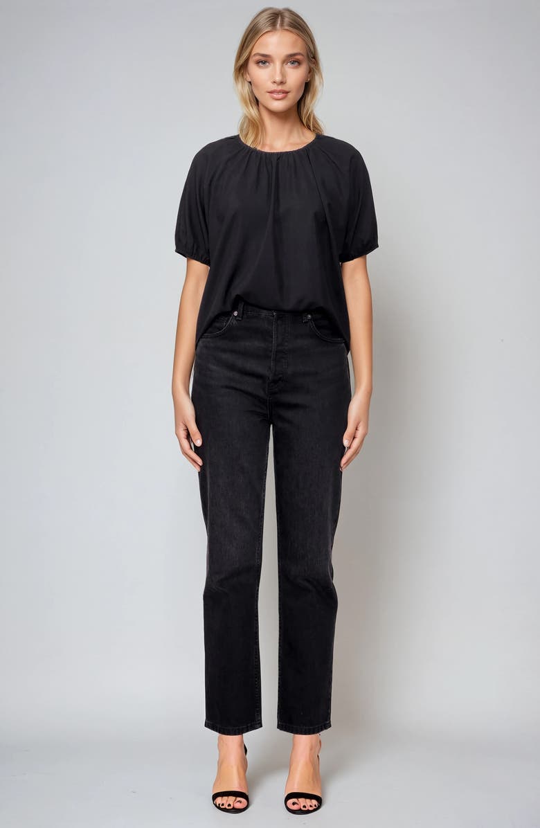 MELLODAY Puff Sleeve Crepe Top, Alternate, color, Black