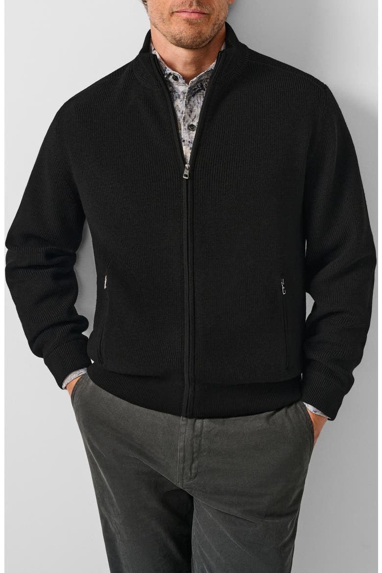 Full Zip Merino Wool Sweater, Main, color, BLACK