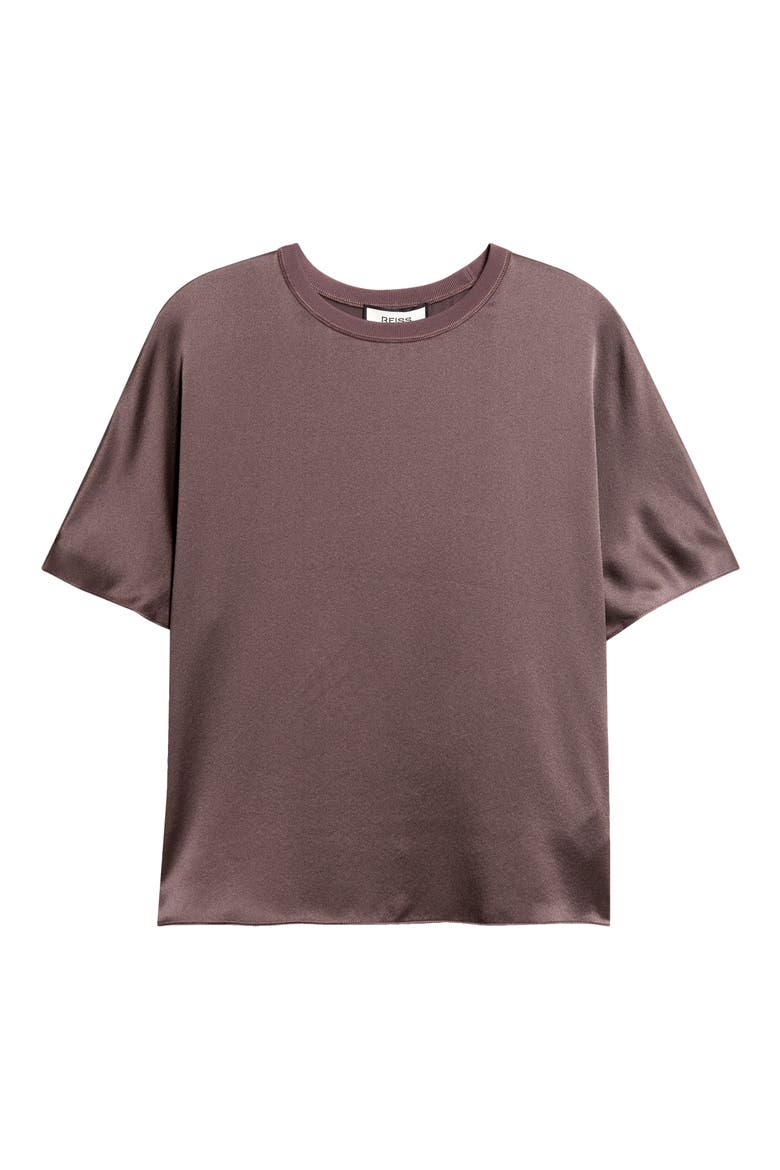 Lena Crewneck Silk T-Shirt, Main, color, MAUVE