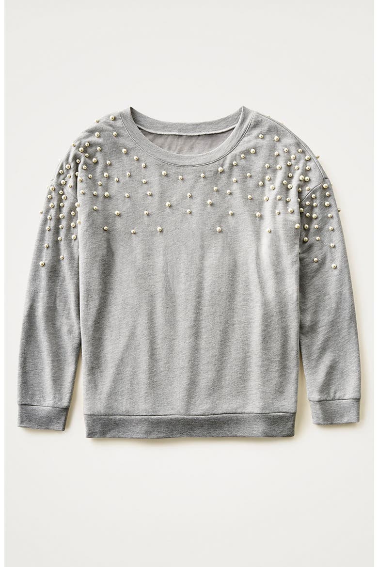 PEARL DETAIL SWEATSHIRT, Main, color, BLACK
