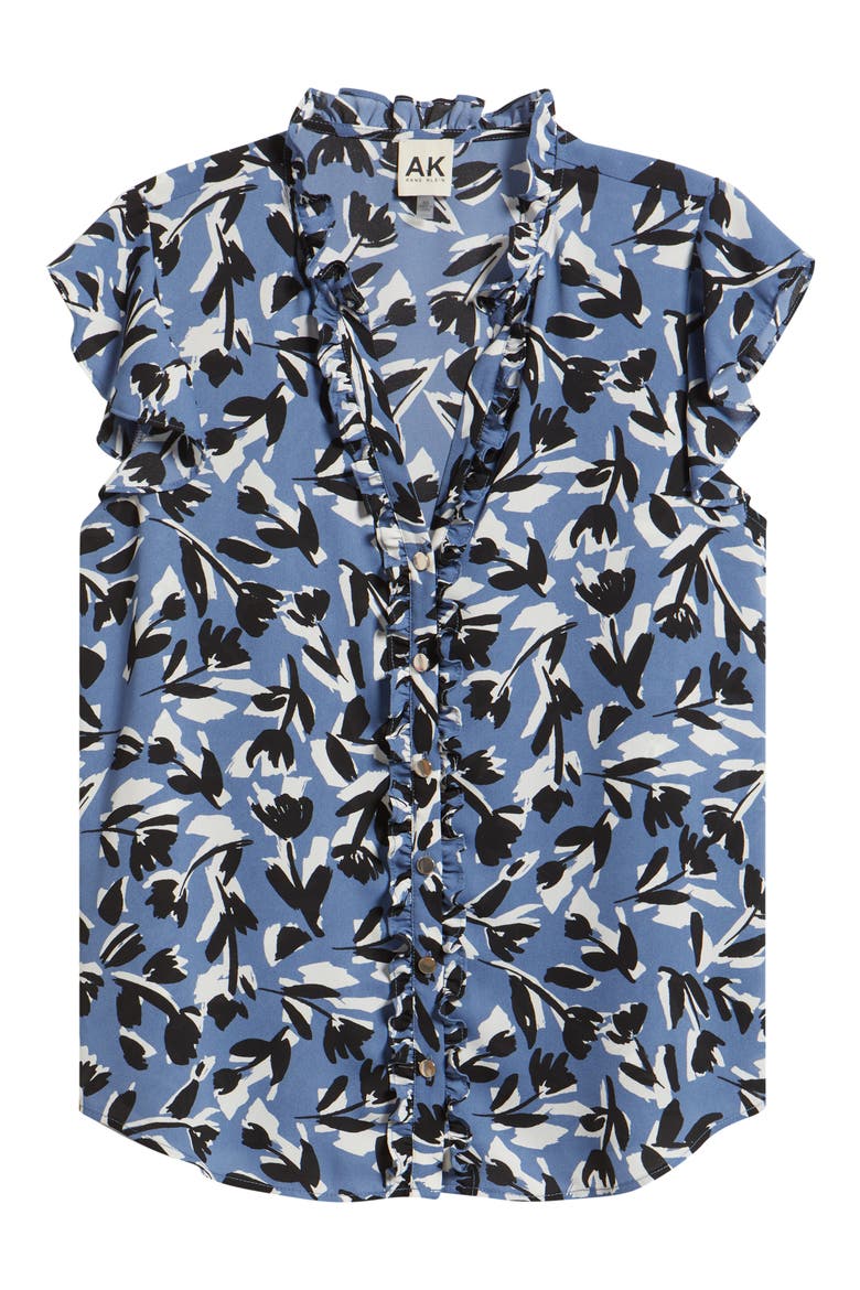Abstract Floral V-Neck Button-Up Knit Top, Alternate, color, BLUE JAY MULTI