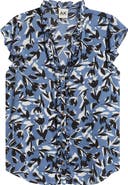 AK ANNE KLEIN Abstract Floral V-Neck Button-Up Knit Top