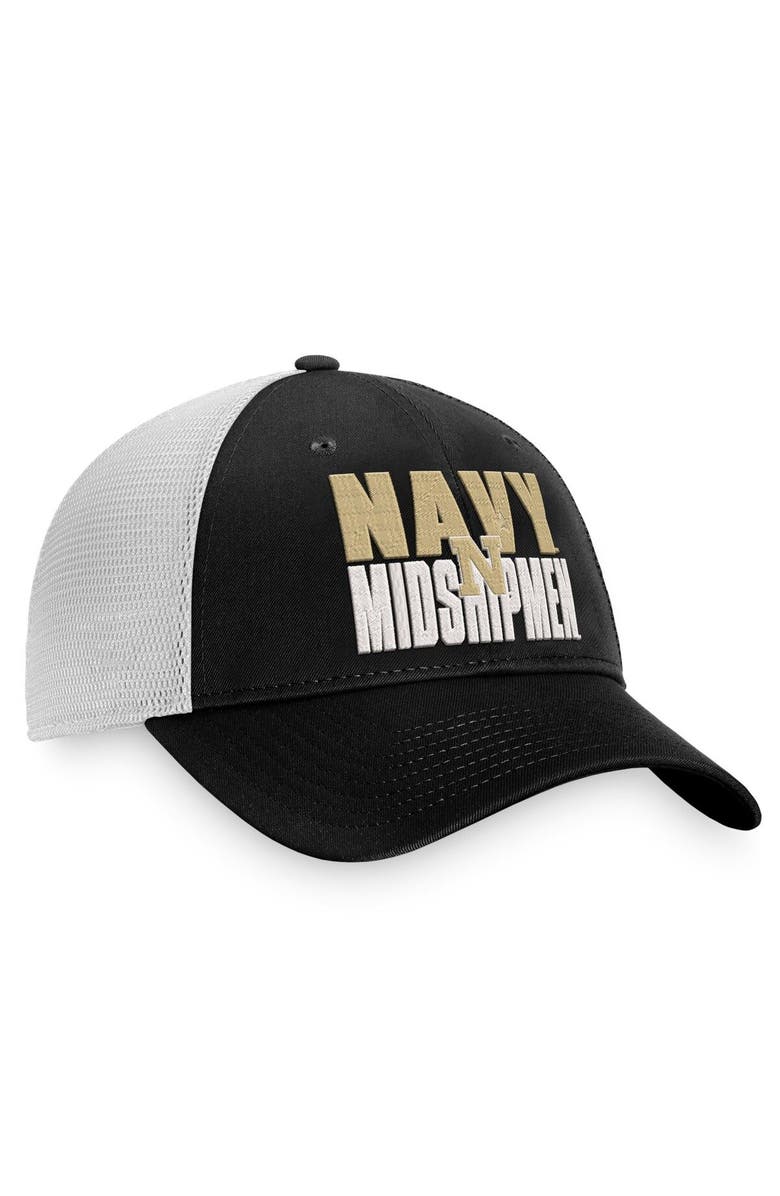 TOP OF THE WORLD Men's Top of the World Black/White Navy Midshipmen Stockpile Trucker Snapback Hat, Alternate, color, Black