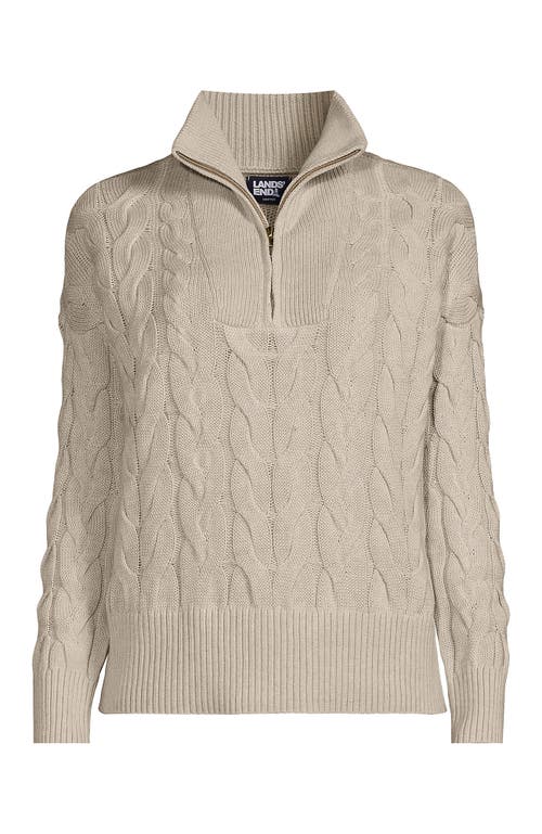 Lands' End Plus Size Drifter Cable Quarter Zip Sweater In Oatmeal Heather