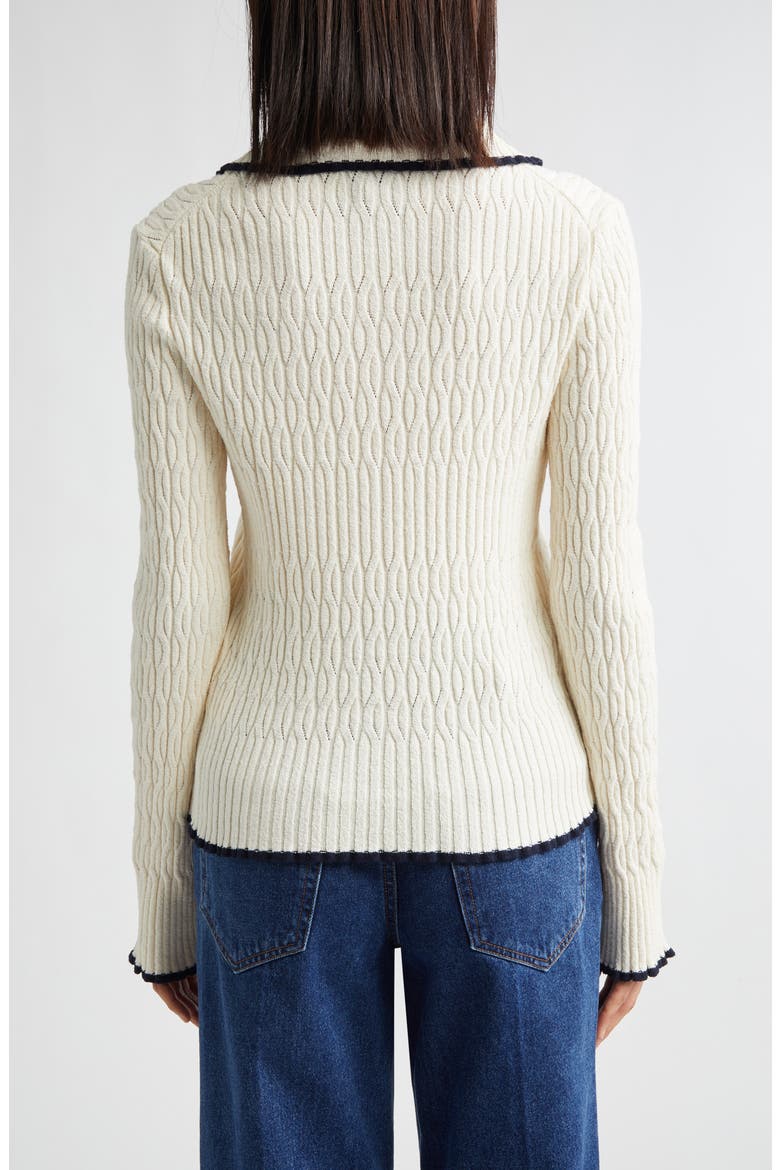 Contrast Trim Pointelle Cable Knit Cardigan, Alternate, color, IVORY
