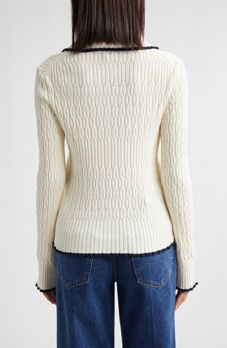 EENK Contrast Trim Pointelle Cable Knit Cardigan, Alternate, color, Ivory