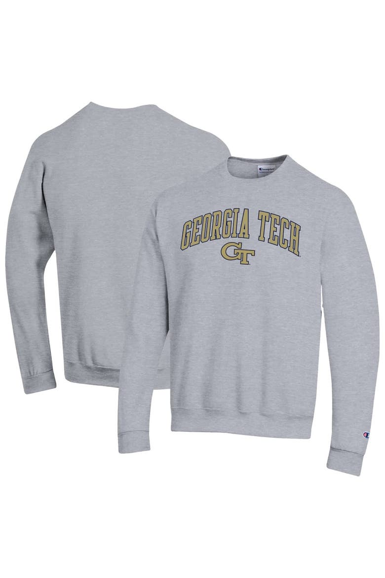 Men's Champion  Heather Gray Georgia Tech Yellow Jackets Arch Over Logo Pullover Sweatshirt, Main, color, Heather Gray