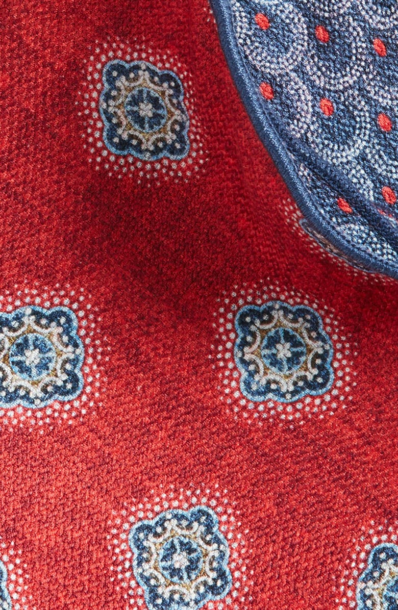 EDWARD ARMAH Medallion & Feather Reversible Silk Pocket Square Circle, Alternate, color, 