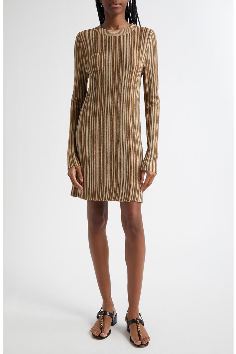 Jane Metallic Stripe Long Sleeve Sweater Dress, Main, color, GOLD BRONZE