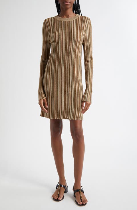 Jane Metallic Stripe Long Sleeve Sweater Dress