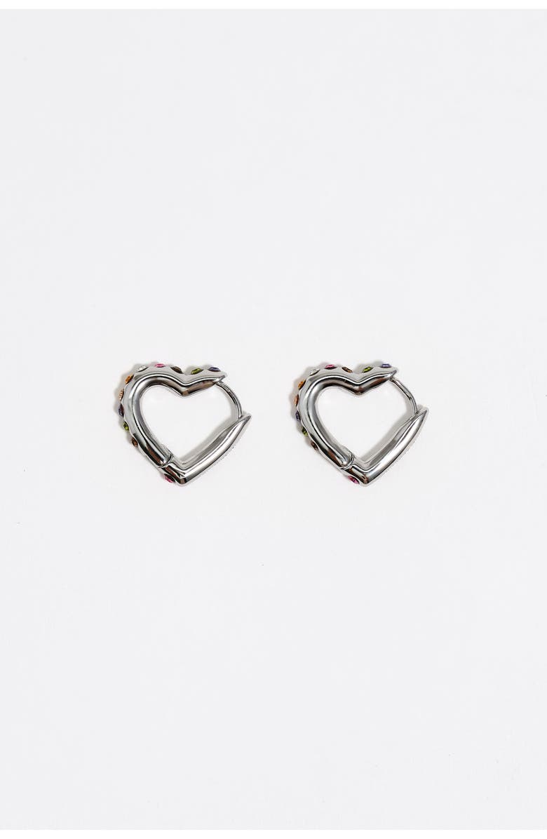 Bimba y Lola Heart Hoop Multicolor Crystals Earrings, Main, color, 
