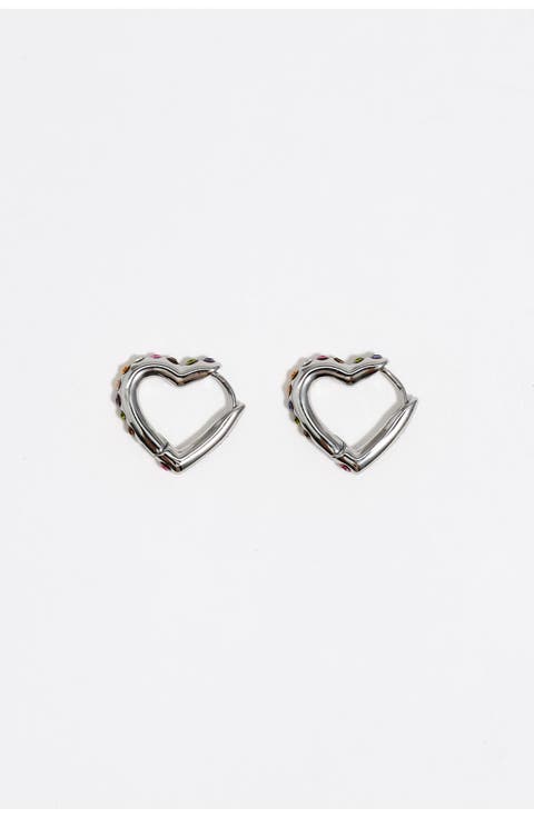 Heart Hoop Multicolor Crystals Earrings