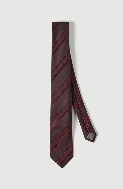 Textured striped silk tie