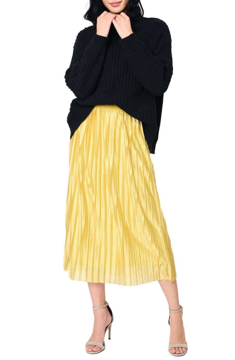 GIBSONLOOK Pleated Satin Midi A-Line Skirt, Alternate, color, Gold
