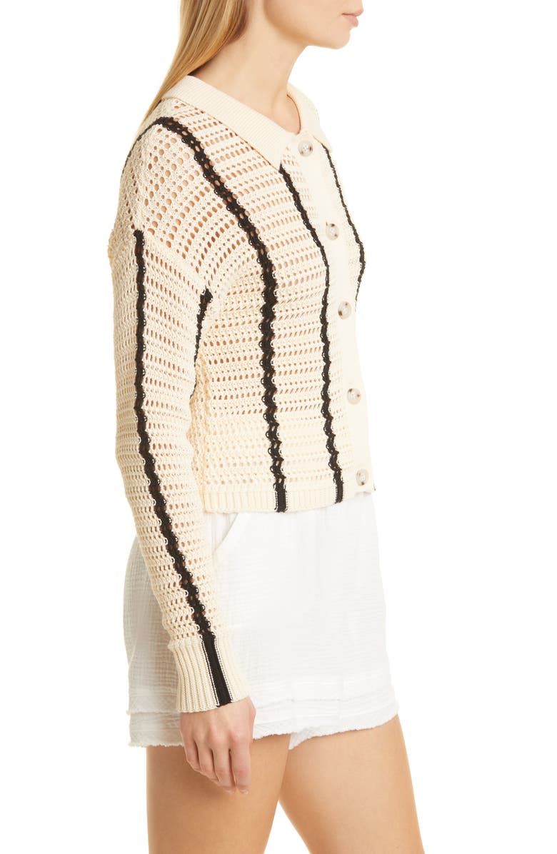 Monrow Vertical Stripe Organic Cotton Crochet Cardigan, Alternate, color, 