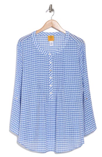 Ruby Rd. Ruby Rd Gingham Long Sleeve Slub Top