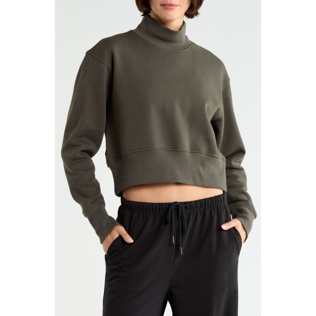 Z By Zella Feather Fleece Mock Neck Sweatshirt In Green