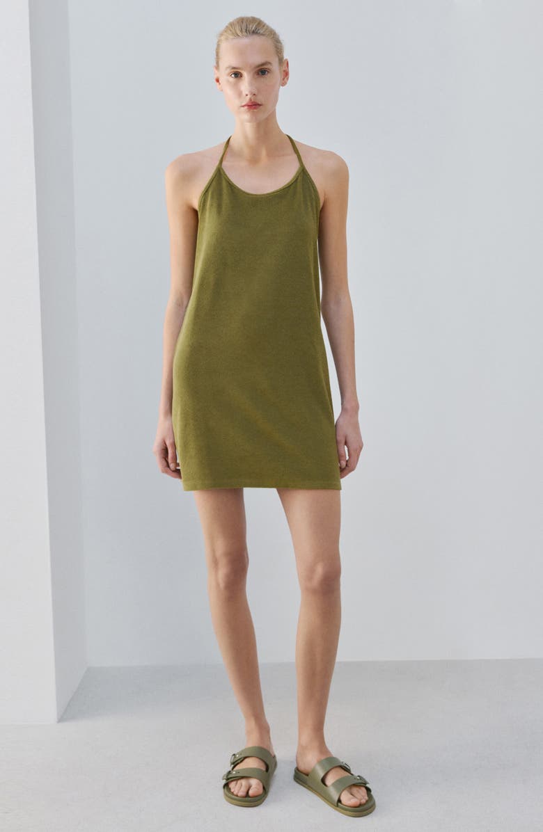 MANGO Terry Halter Nightgown, Alternate, color, Khaki Green