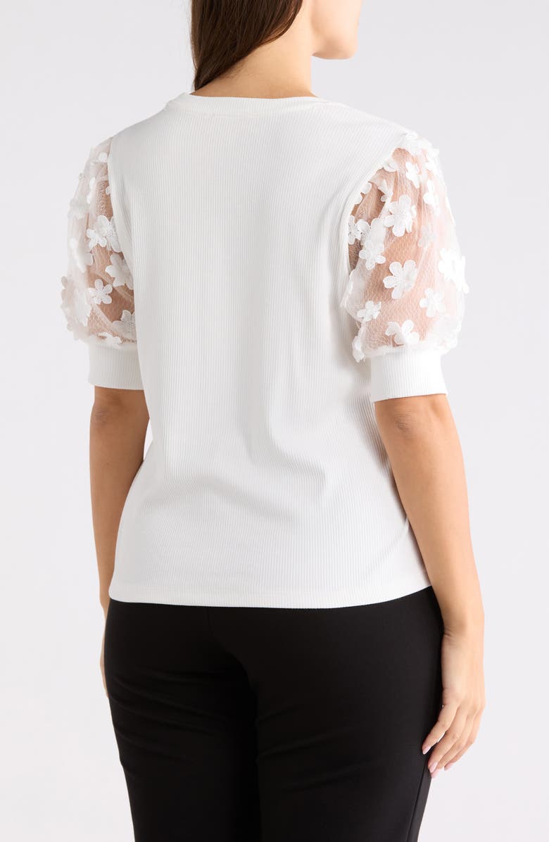 PHILOSOPHY CASHMERE Embroidered Puff Sleeve Top, Alternate, color, White