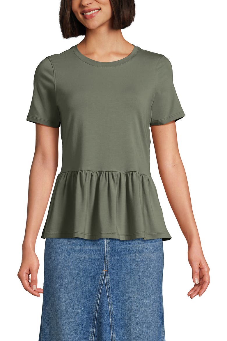 Short Sleeve Lightweight Jersey Crew Neck Peplum Tee, Alternate, color, Sage