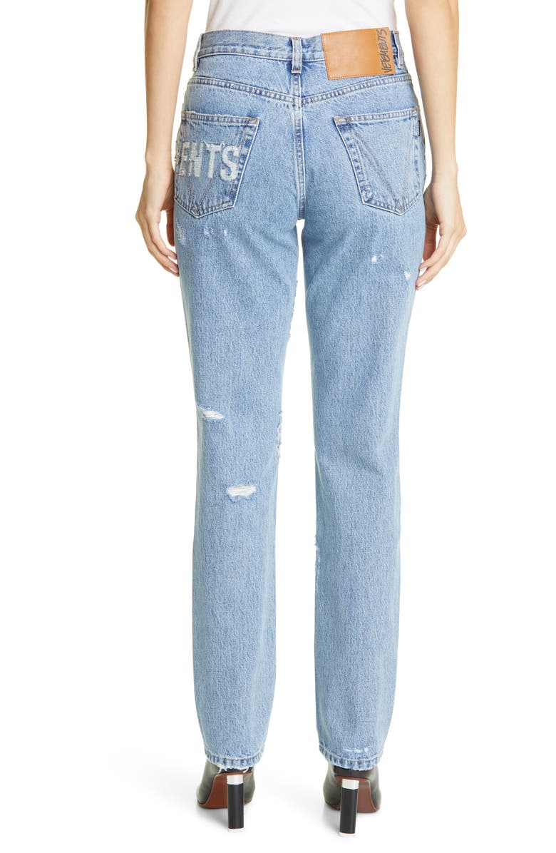 VETEMENTS Anarchy Ripped High Waist Slim Jeans, Alternate, color, 