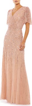 Mac Duggal Women’s Embellished Flutter Sleeve Evening Gown