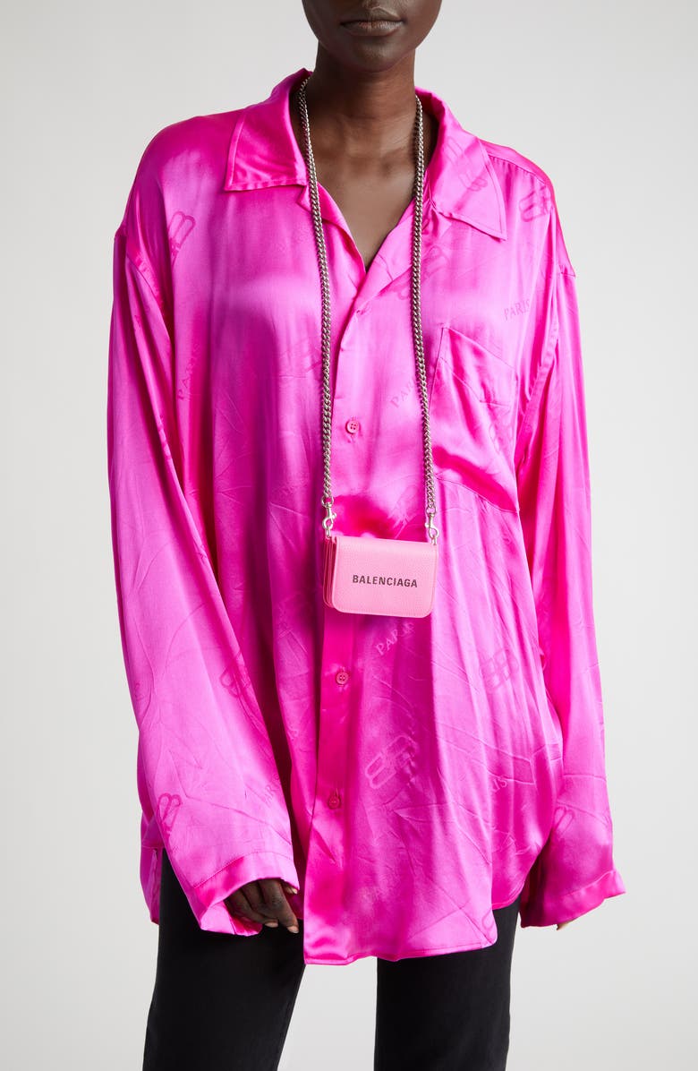 Balenciaga Mini Cash Leather Wallet on a Chain, Alternate, color,