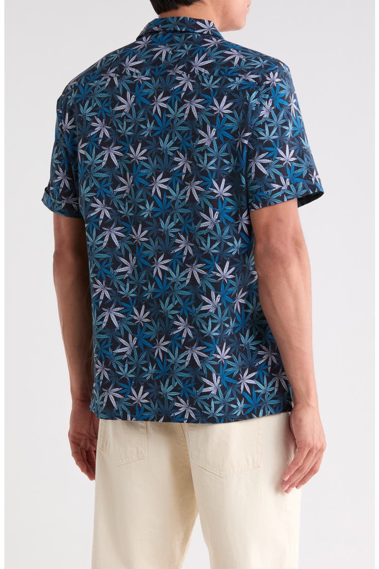 Leaf Print Resort Collar Shirt, Alternate, color, NAVY