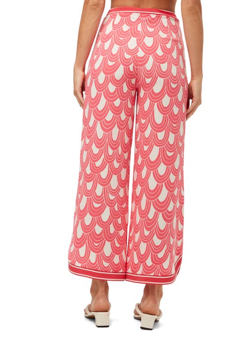 Trina Turk Overhead Cropped Scallop-print Pants In Coral Crush/whitewash
