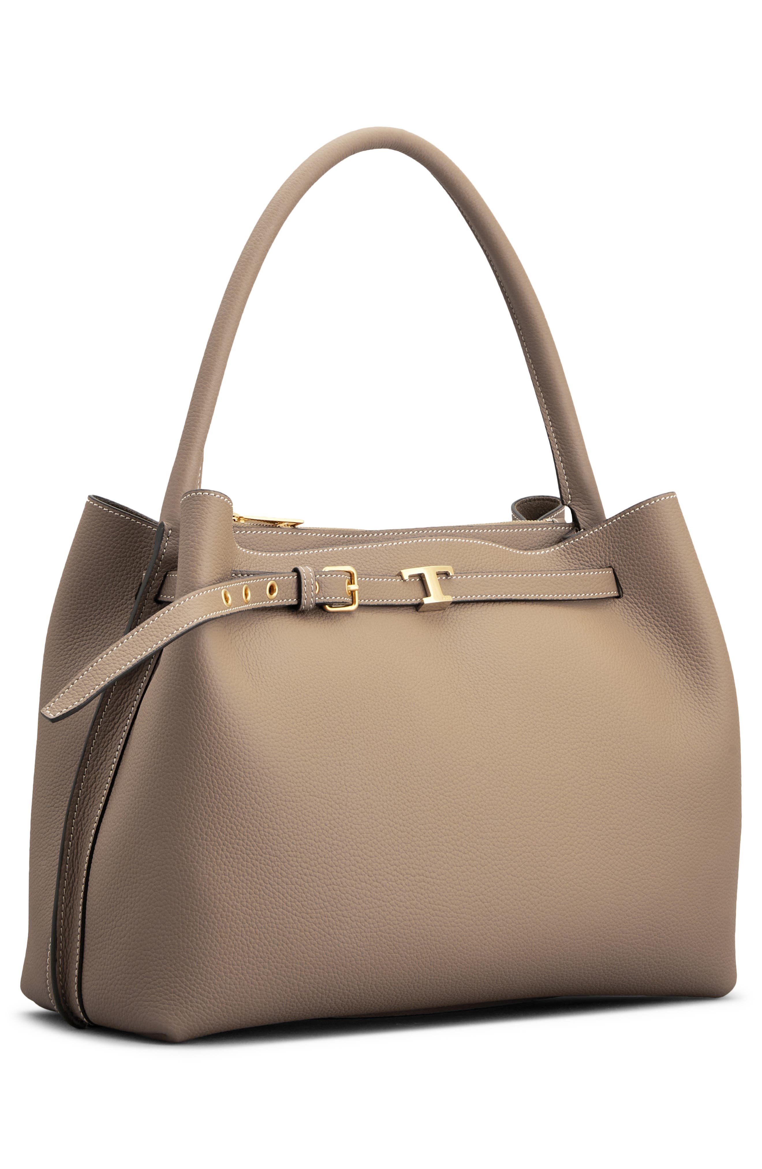 Tod's Small T Timeless Leather Top Handle Bag, Alternate, color, Creta Chiaro