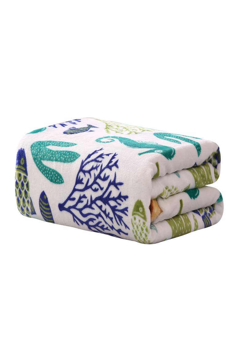 Ocean Coral Nautical Plush Throw Blanket, Main, color, OCEAN