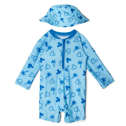 Mickey Mouse Baby Boys' Swimwear One Piece Sunsuit and Hat Set (Baby)