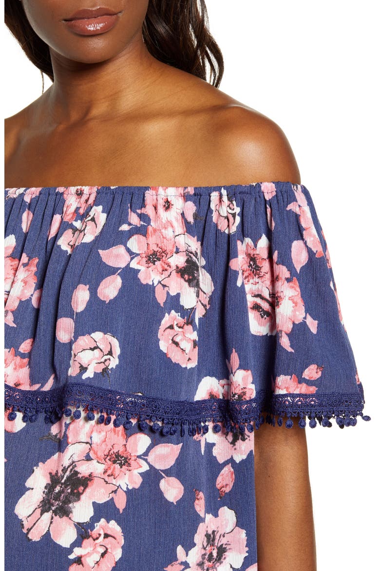 Cha Cha Off the Shoulder Maternity Top, Alternate, color, NAVY BLOOMS