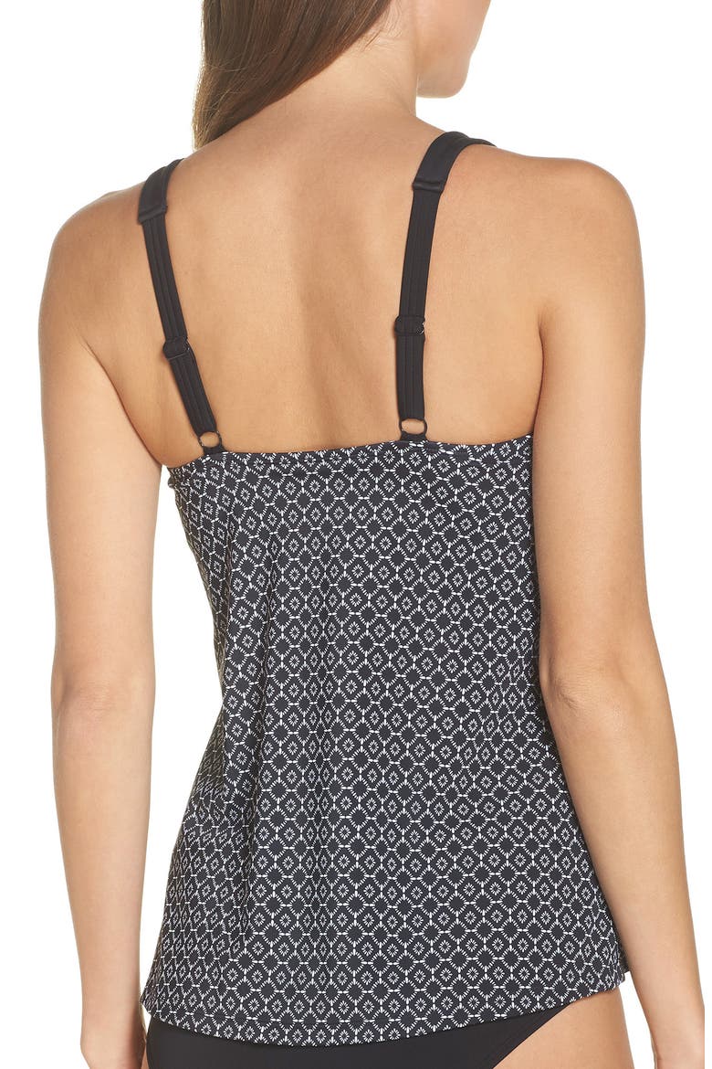 Ayon Pocketed A-Line Tankini Top, Alternate, color, BLACK/ WHITE