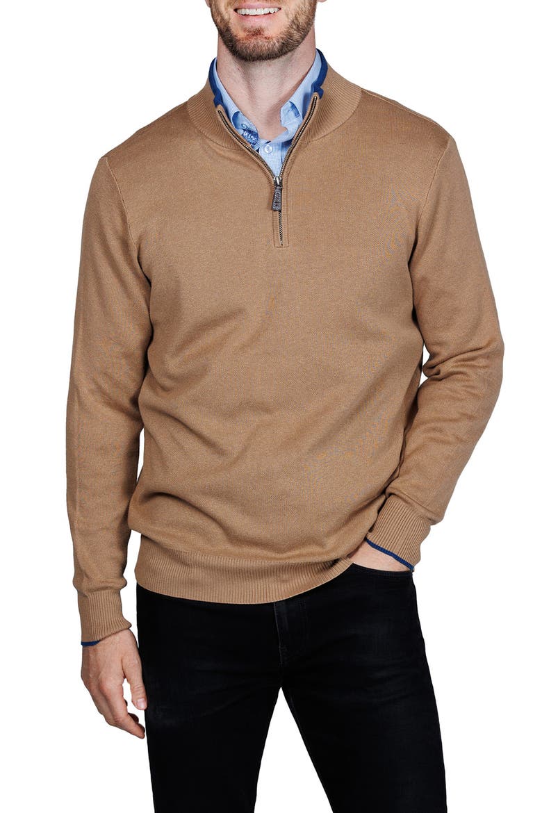 Fine Knit Quarter Zip Sweater, Alternate, color, CAMEL