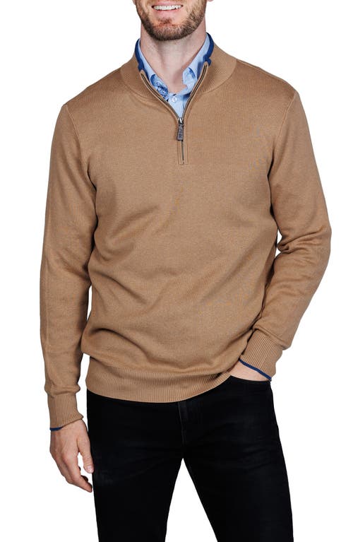 Tailorbyrd Fine Knit Quarter Zip Sweater In Brown