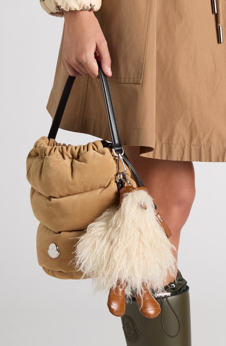 Moncler Duck Faux Fur Bag Charm, Alternate, color, Beige Sand