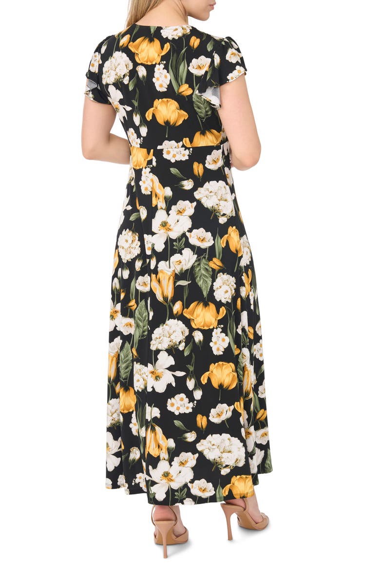 Fluttered Sleeve Maxi Dress, Alternate, color, RICH BLACK