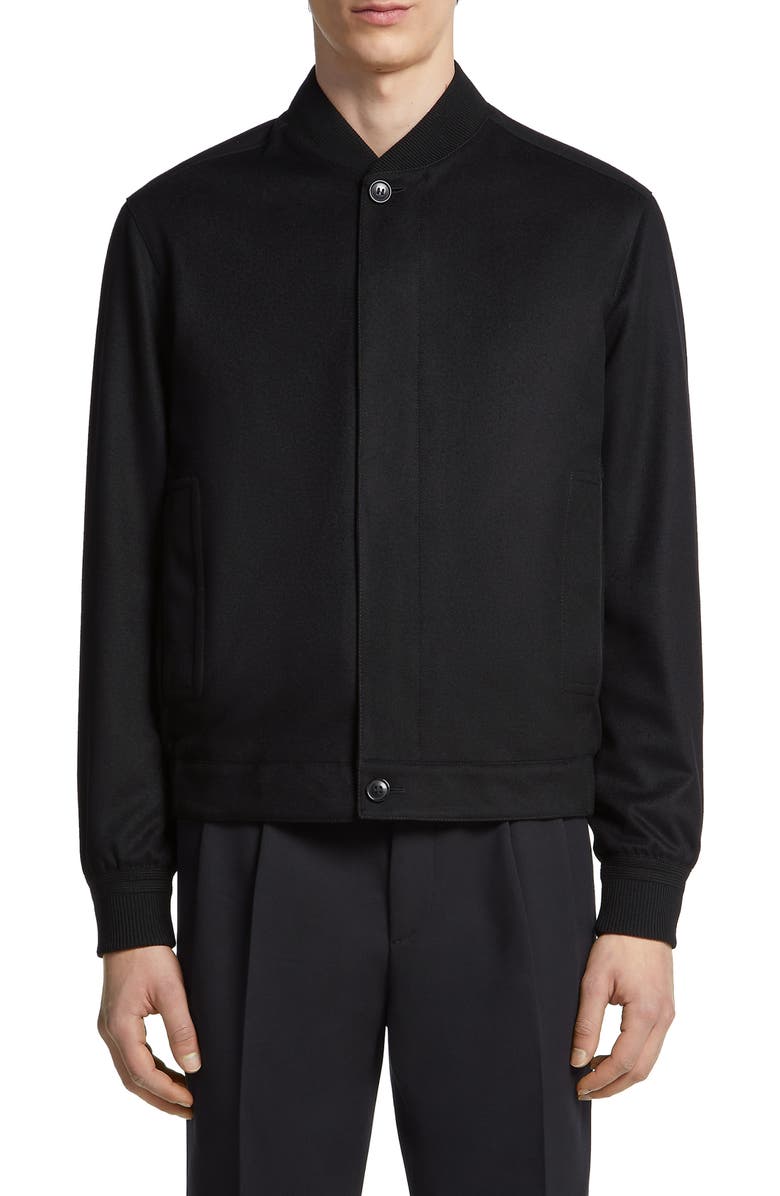 ZEGNA Water Repellent Elements Oasi Cashmere Bomber Jacket, Main, color, Black
