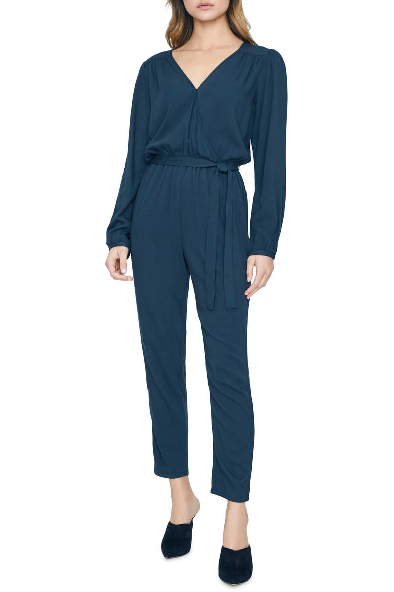 Desk to Dinner Wrap Front Long Sleeve Jumpsuit, Main, color, JADE