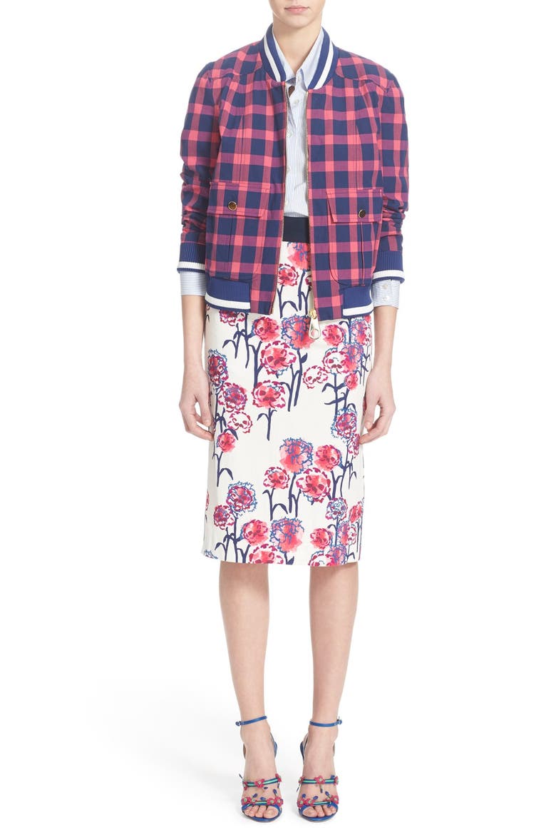 Textured Garden Print Pencil Skirt, Alternate, color, WHITE/ HIBISCUS MULTI